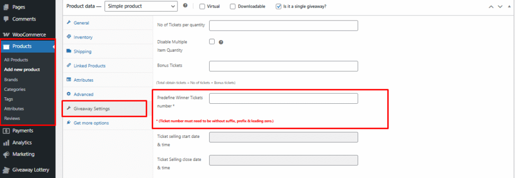 Predefine Winner Settings