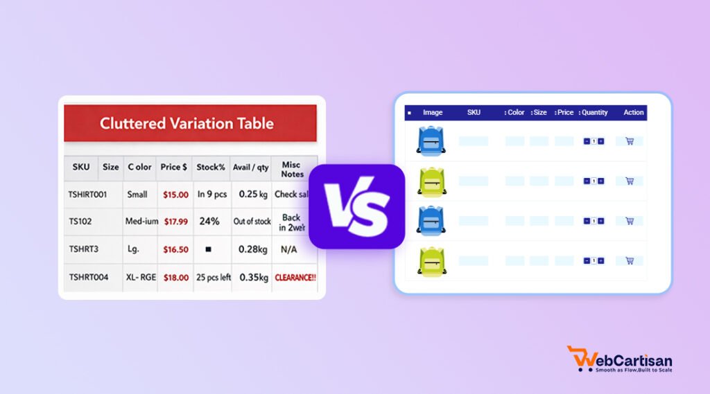 Variation Table Design example layout