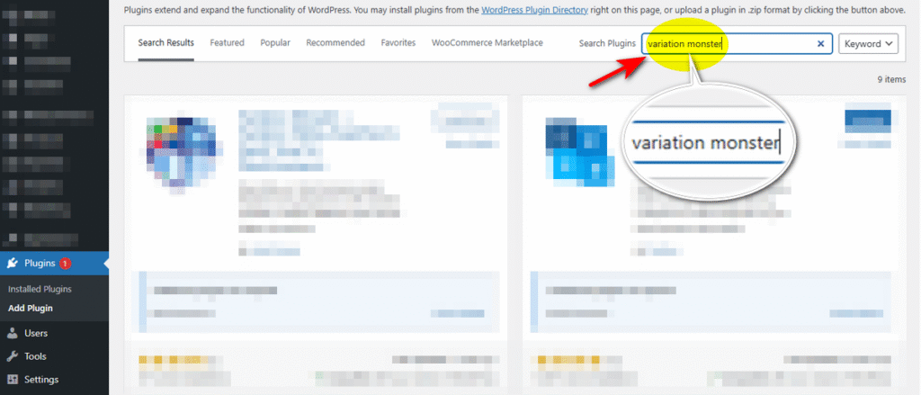 how to search Search Variation Monster Plugin