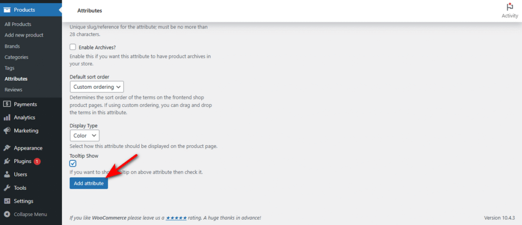 How to add Attribute button