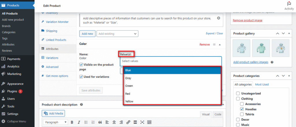 select attribute from attributes tab