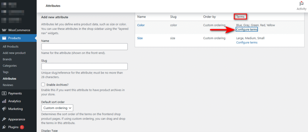 How to Configure Attribute Terms 