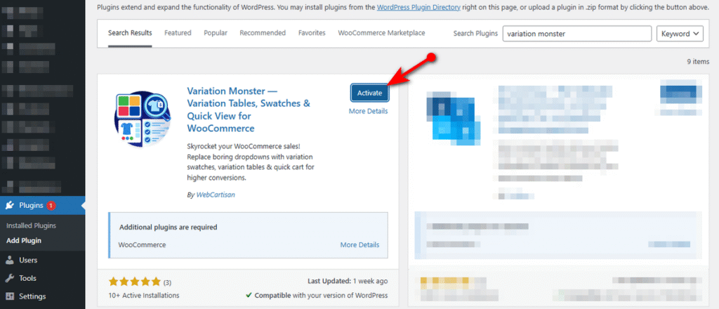 how to activate variation monster plugin