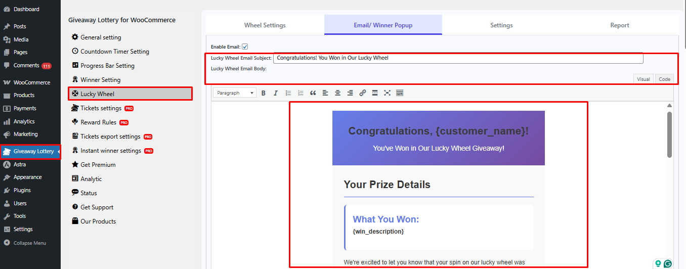 Giveaway Lottery for WooCommerce